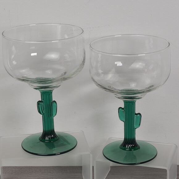 Libbey Margarita Glasses Green Cactus Stem Party Cinco de Mayo Set of 4 - Picture 4 of 7